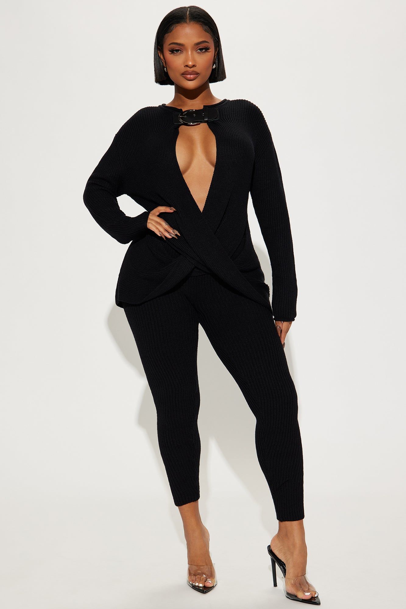 Exclusive Status Sweater Legging Set - Black sold by Fashion Nova
