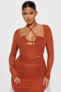 Mariah Mesh Mini Dress - Rust sold by Fashion Nova