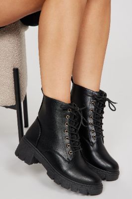 Scarlett Lace Up Combat Boots - Black sold by Fashion Nova