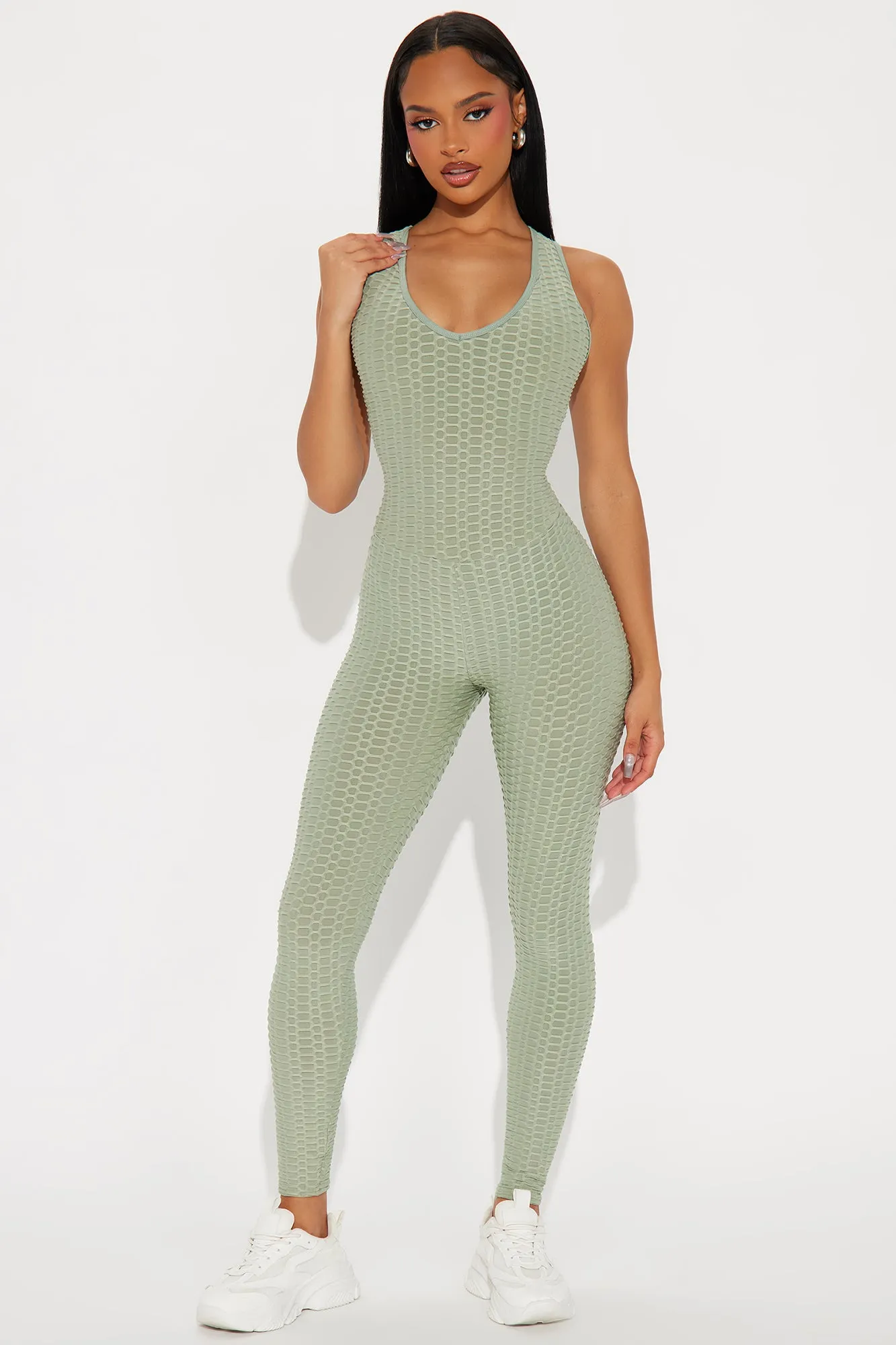 The Best Assets Textured Scrunch Butt Jumpsuit - Mint sold by Fashion Nova