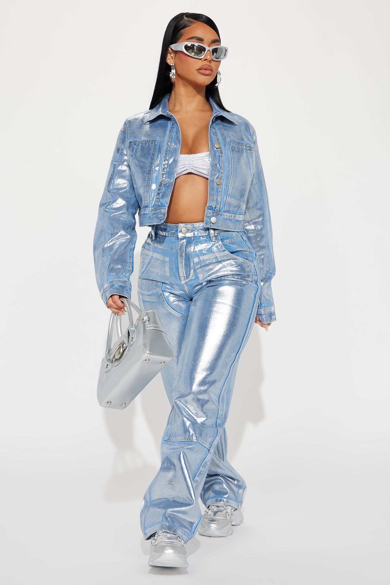 Big Time Magic Metallic Coated Denim Jacket - Light Wash sold by Fashion Nova product image thumbnail 2
