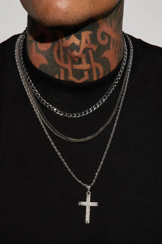 Cross My Way 3 Piece Chain Necklace - Silver sold by Fashion Nova