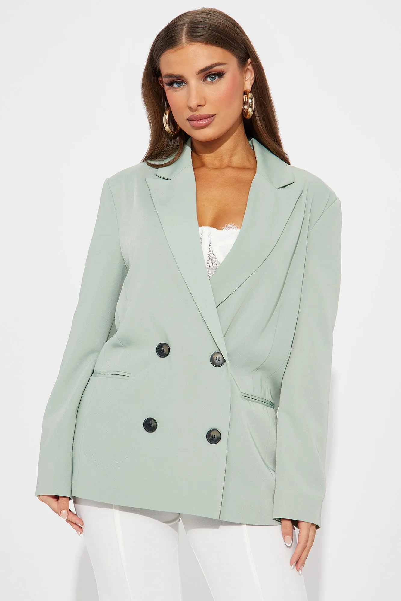 Put The Work In Oversized Blazer - Sage sold by Fashion Nova