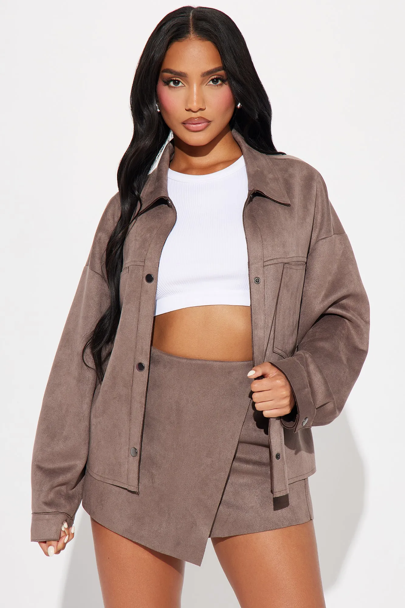 Scarlett Faux Suede Skort Set - Grey sold by Fashion Nova product image thumbnail 2