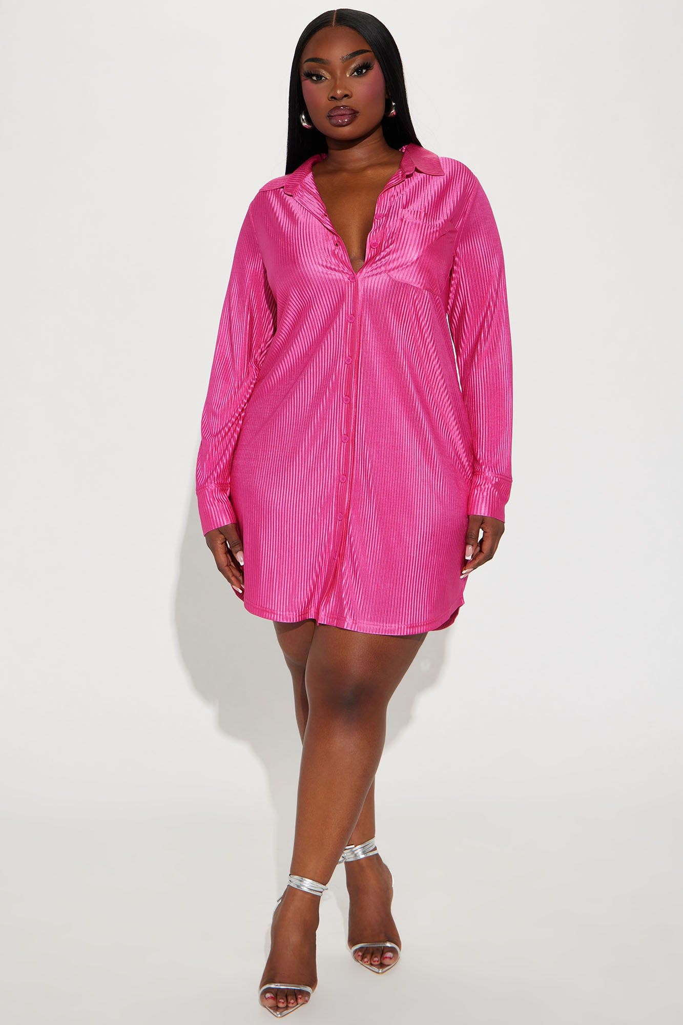 Lisa Plisse Shirt Dress - Magenta sold by Fashion Nova product image thumbnail 4