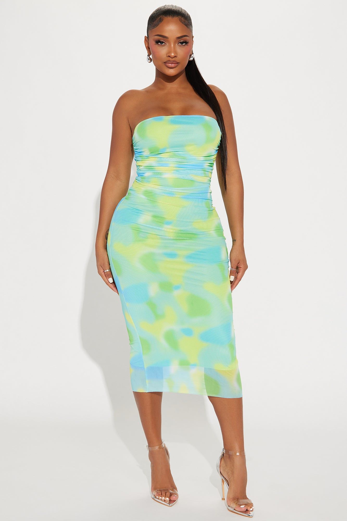 Cora Mesh Midi Dress - Green/combo sold by Fashion Nova