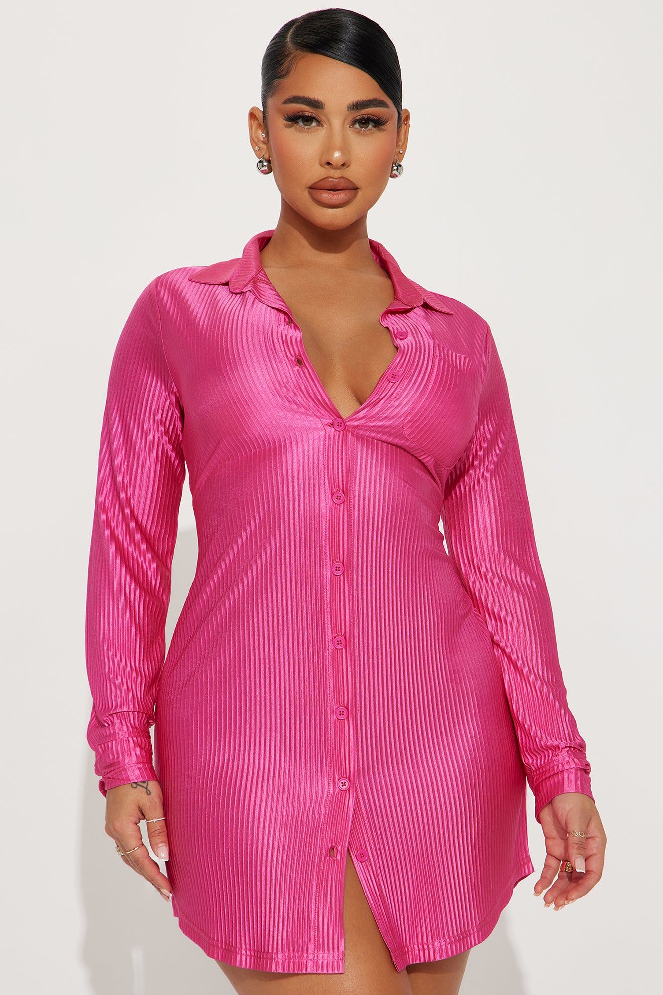Lisa Plisse Shirt Dress - Magenta sold by Fashion Nova product image thumbnail 2