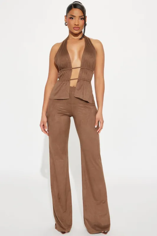 Nashville Faux Suede Pant Set - Brown sold by Fashion Nova