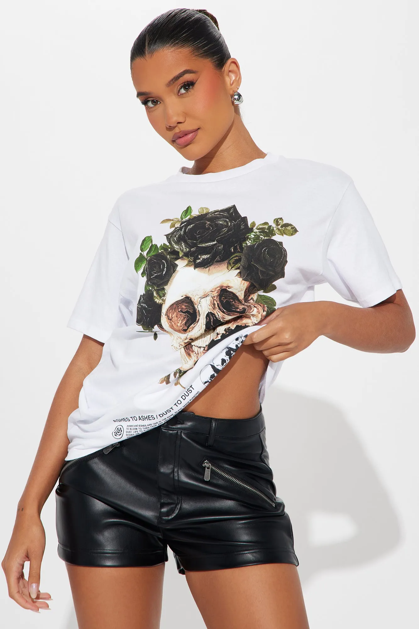 Crown Of Roses Skull Tee - White sold by Fashion Nova