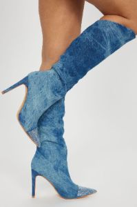 Call It Out Heeled Boots - Denim sold by Fashion Nova