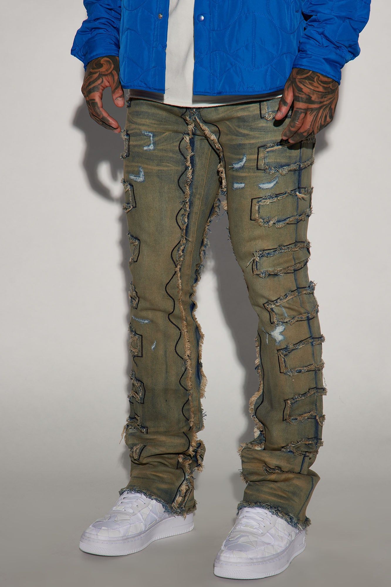 Back Up Fray Stacked Skinny Flare Jeans - Vintage Blue Wash sold by Fashion Nova