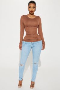 Raven Ruched Top - Mocha sold by Fashion Nova