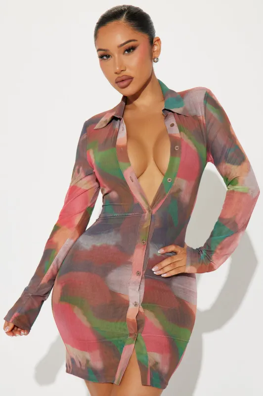 Delia Mesh Mini Shirt Dress - Multi Color sold by Fashion Nova