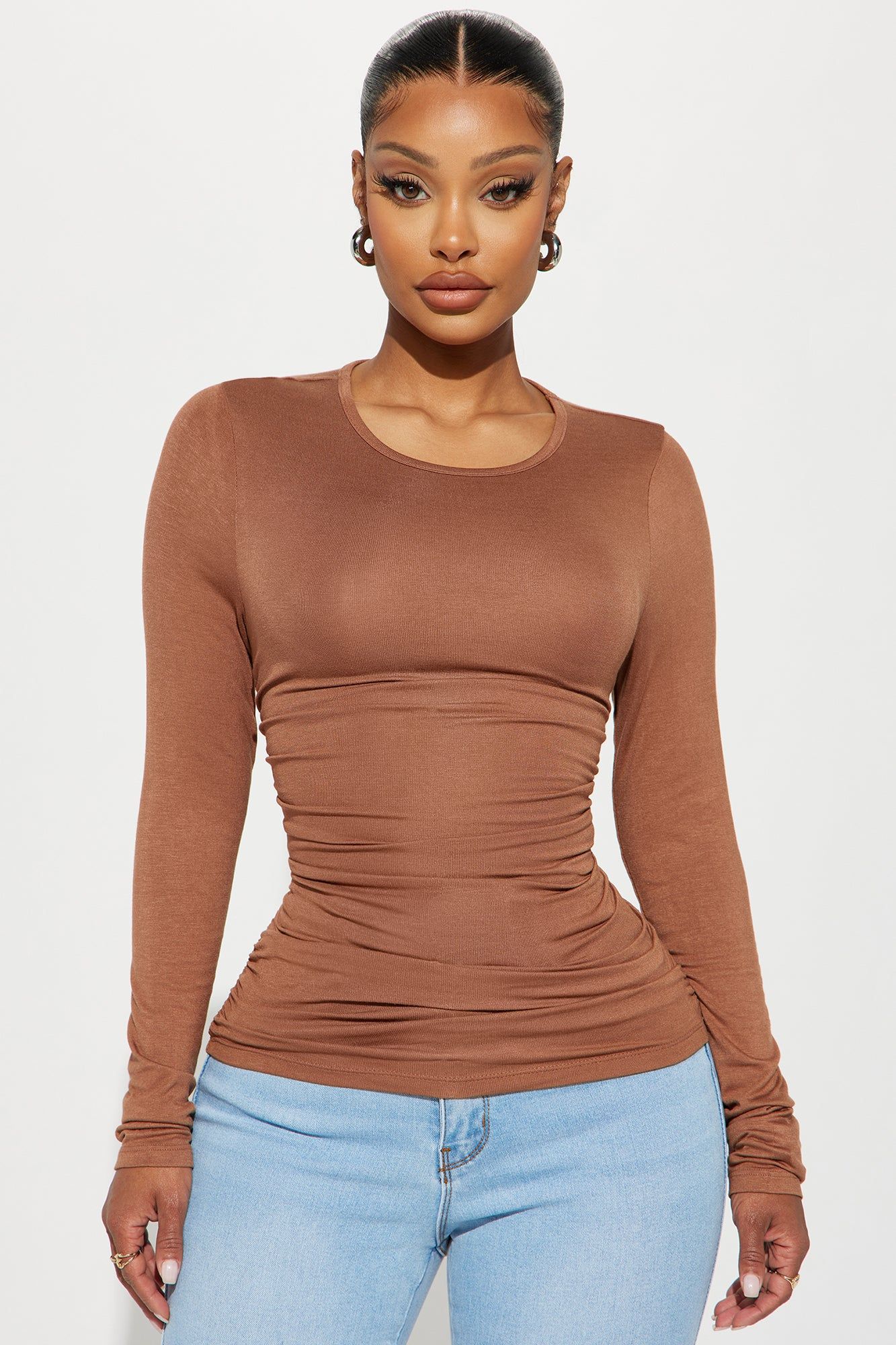 Raven Ruched Top - Mocha sold by Fashion Nova