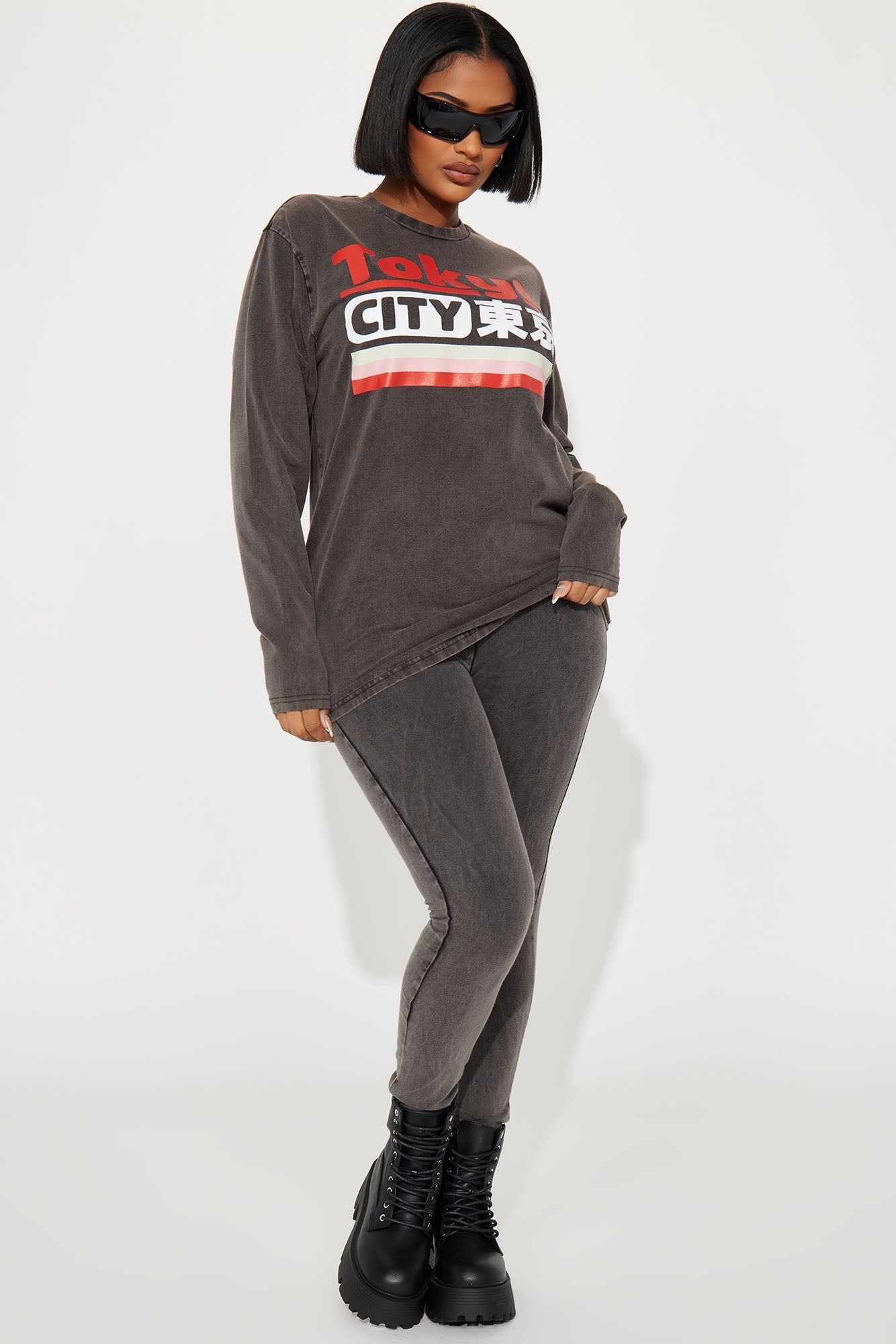 Tokyo City Mineral Wash Legging Set - Black/Red sold by Fashion Nova