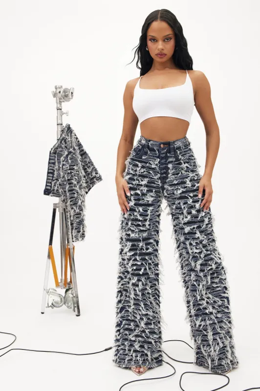 Courtside Shredded Straight Leg Jeans - Dark Wash made by Fashion Nova