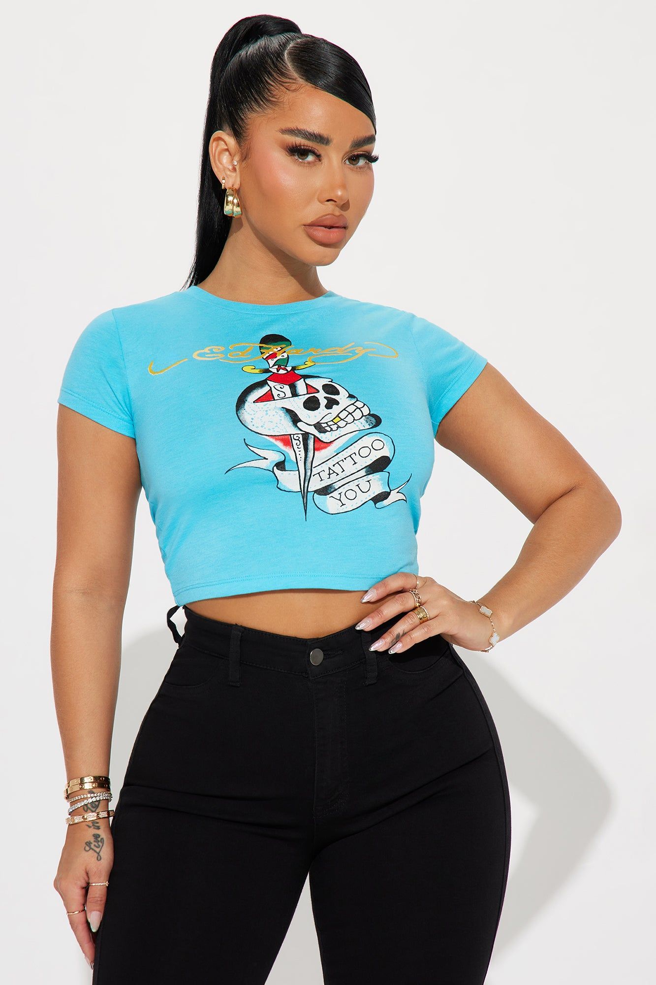 Ed Hardy Crop Top - Aqua sold by Fashion Nova