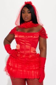 Beetle Bride Babe 4 Piece Costume Set - Red sold by Fashion Nova