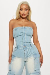 Keep Up Denim Jumpsuit - Light Wash sold by Fashion Nova