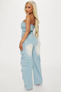 Keep Up Denim Jumpsuit - Light Wash sold by Fashion Nova