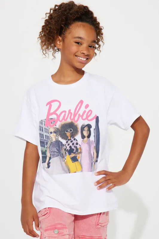 Mini Barbie Trio Short Sleeve Tee - White sold by Fashion Nova