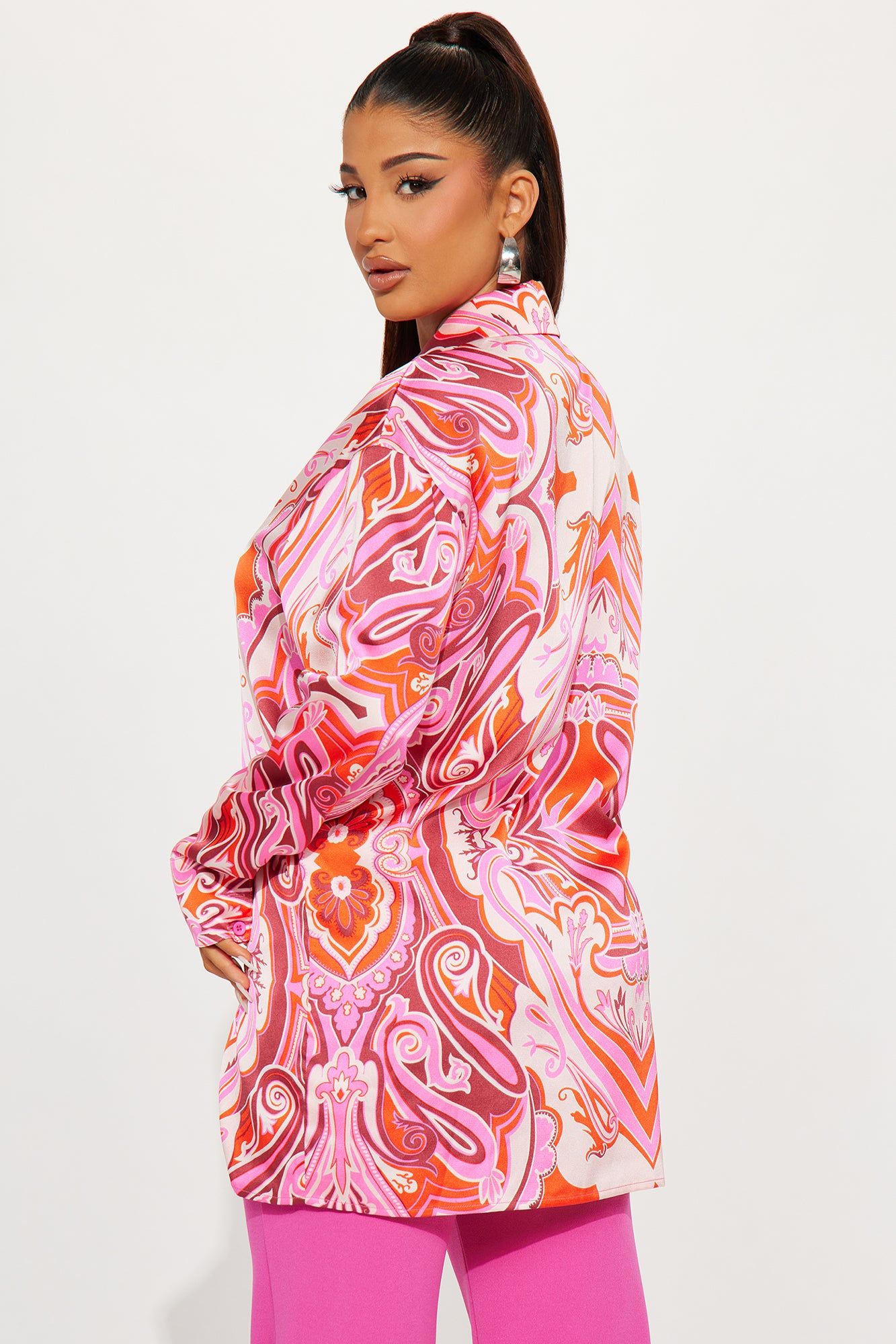 Early Morning Satin Shirt - Pink/combo sold by Fashion Nova product image thumbnail 3