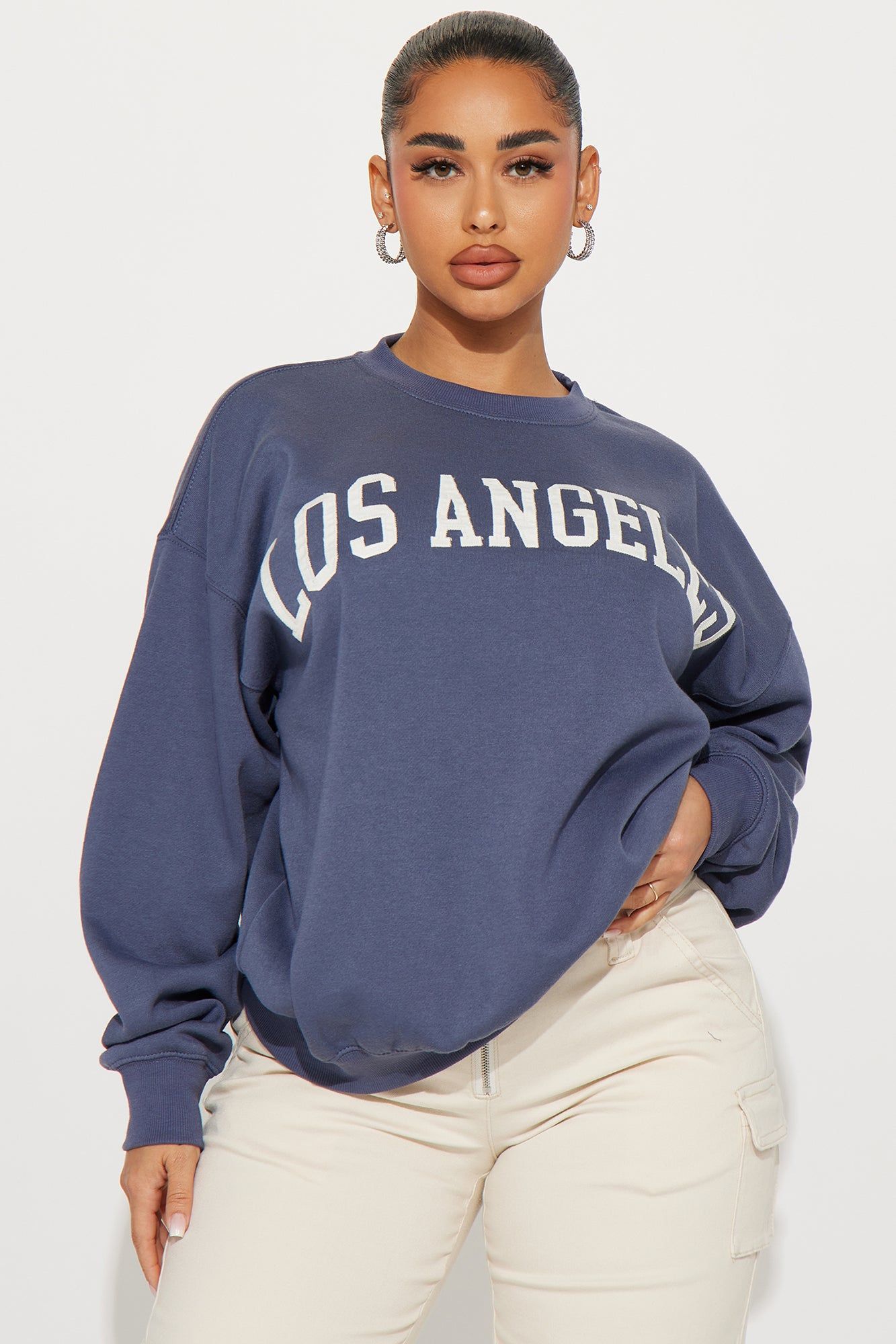 Los Angeles Patch Screen Sweatshirt - Denim sold by Fashion Nova