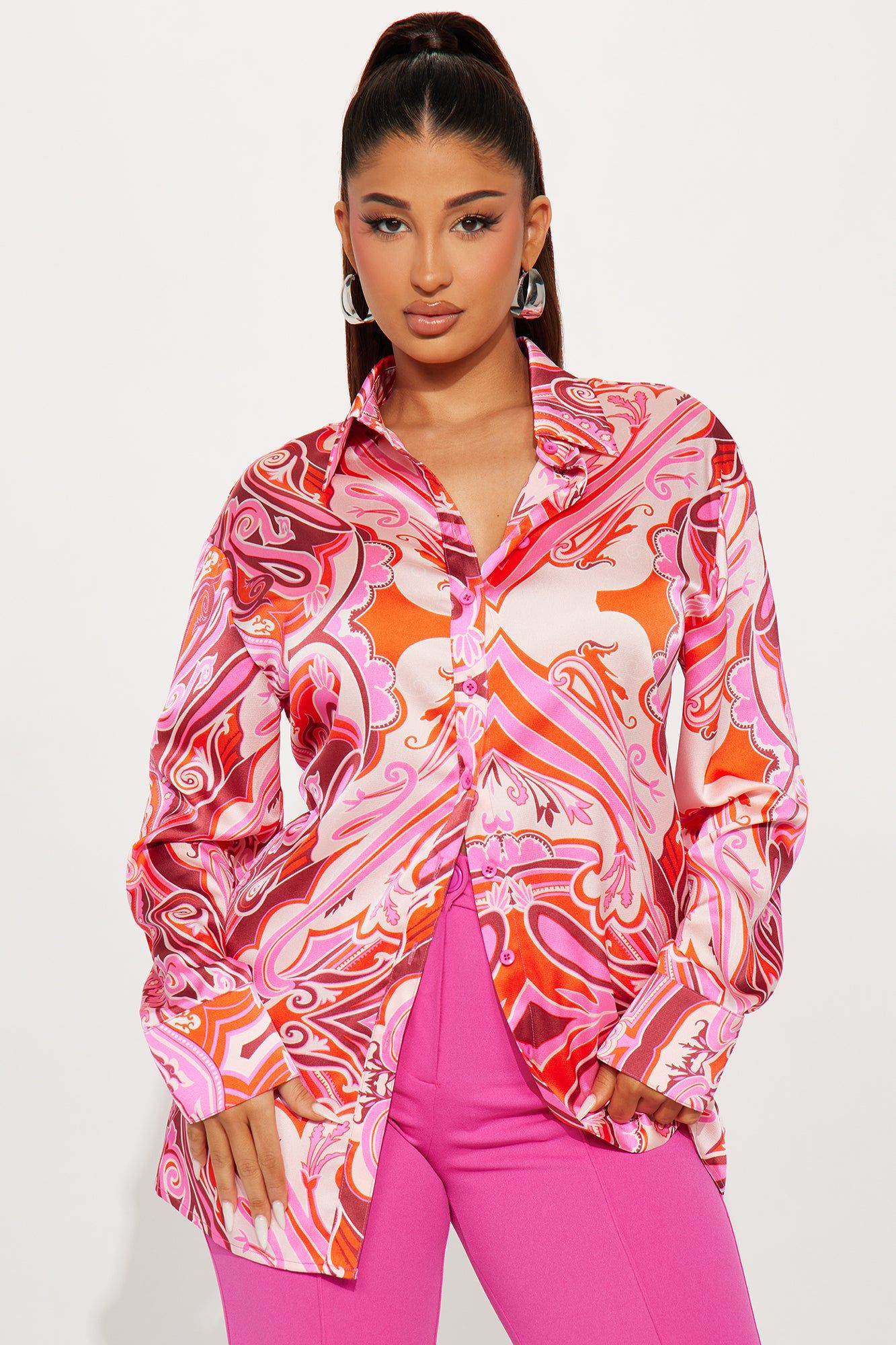 Early Morning Satin Shirt - Pink/combo sold by Fashion Nova product image thumbnail 2