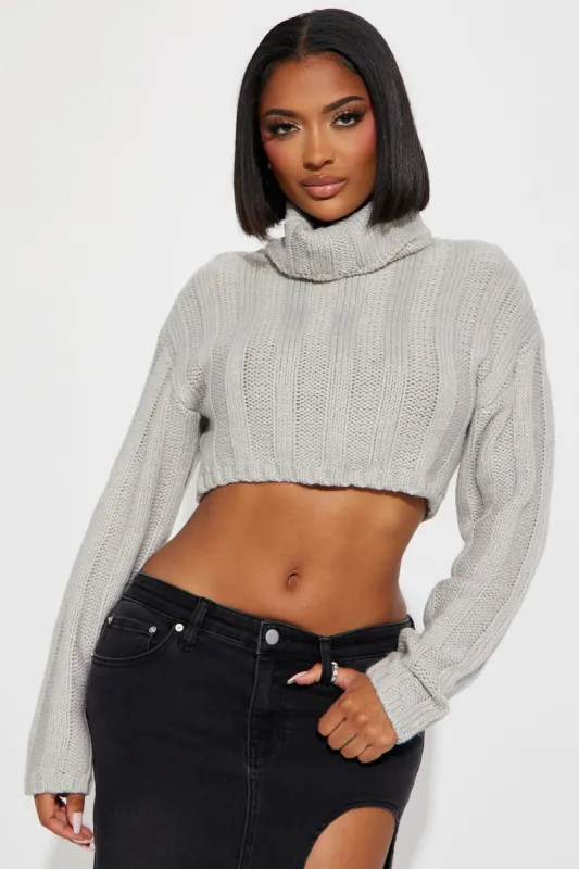 Catching Attention Turtleneck Sweater - Heather Grey sold by Fashion Nova