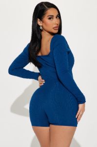Brynn Snatched Romper - Navy sold by Fashion Nova
