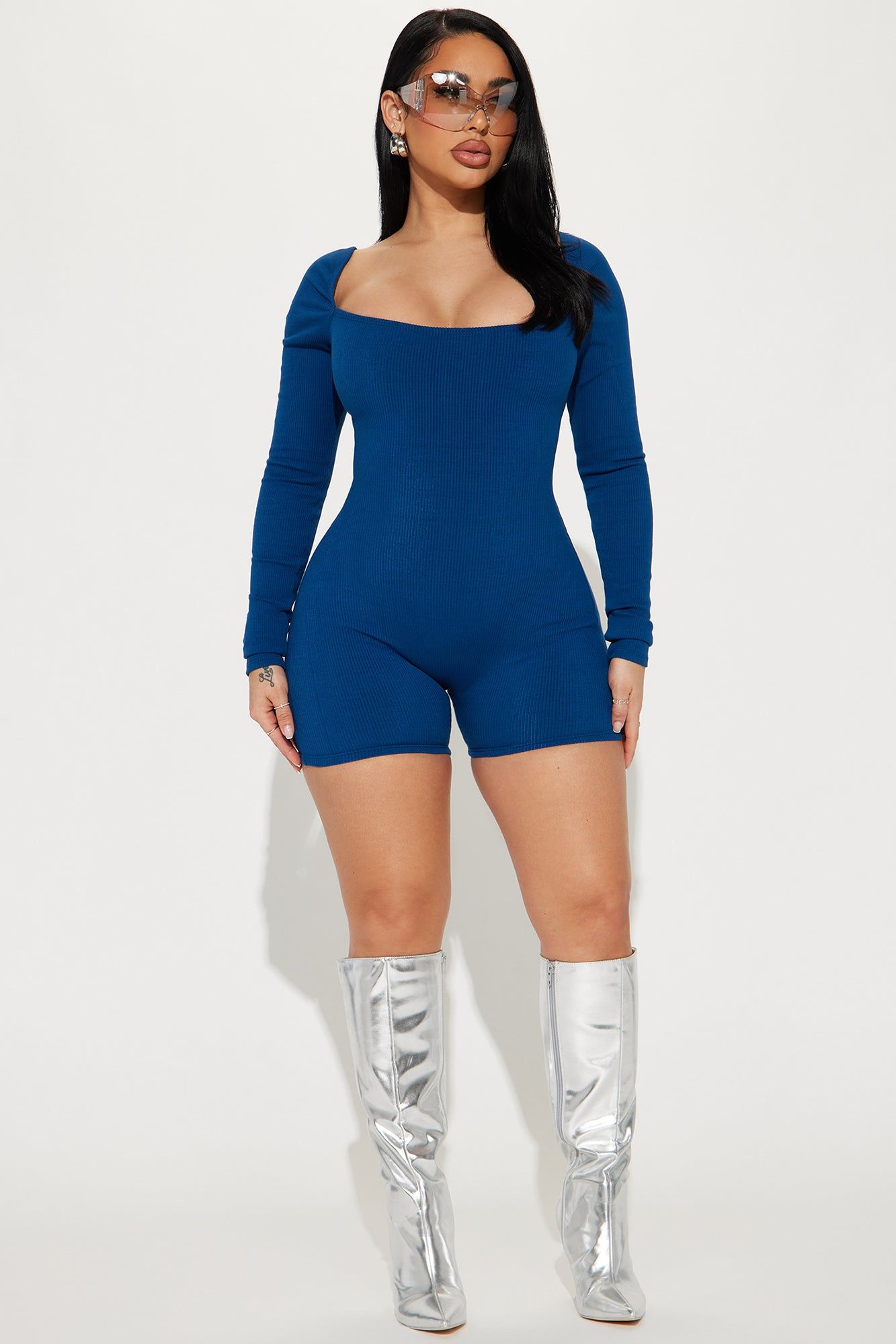 Brynn Snatched Romper - Navy sold by Fashion Nova