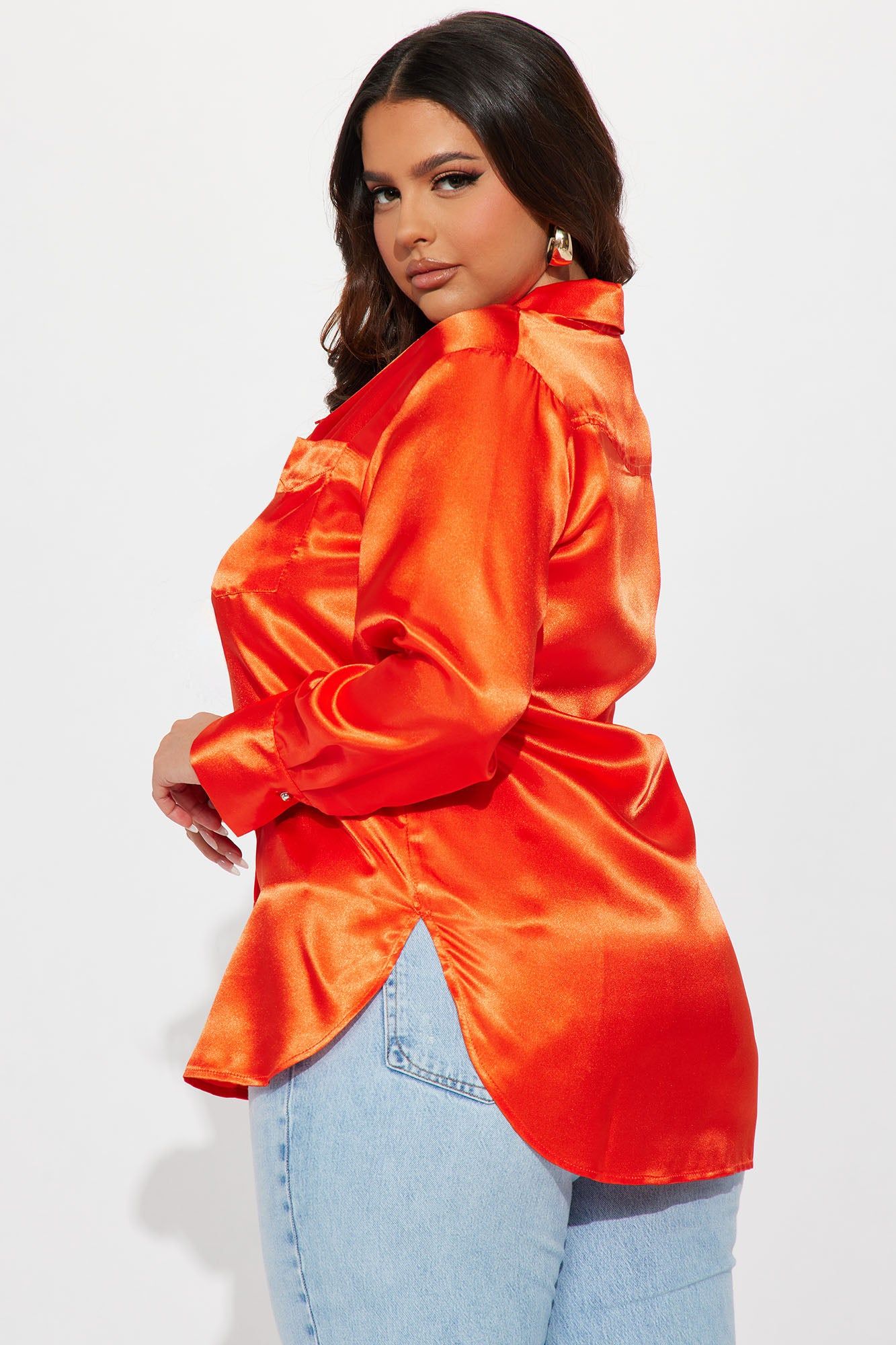 Sedona Satin Shirt - Orange sold by Fashion Nova product image thumbnail 6