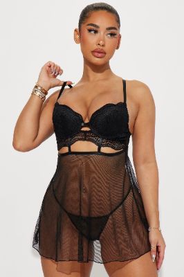 Secret Kisses Mesh Babydoll - Black sold by Fashion Nova