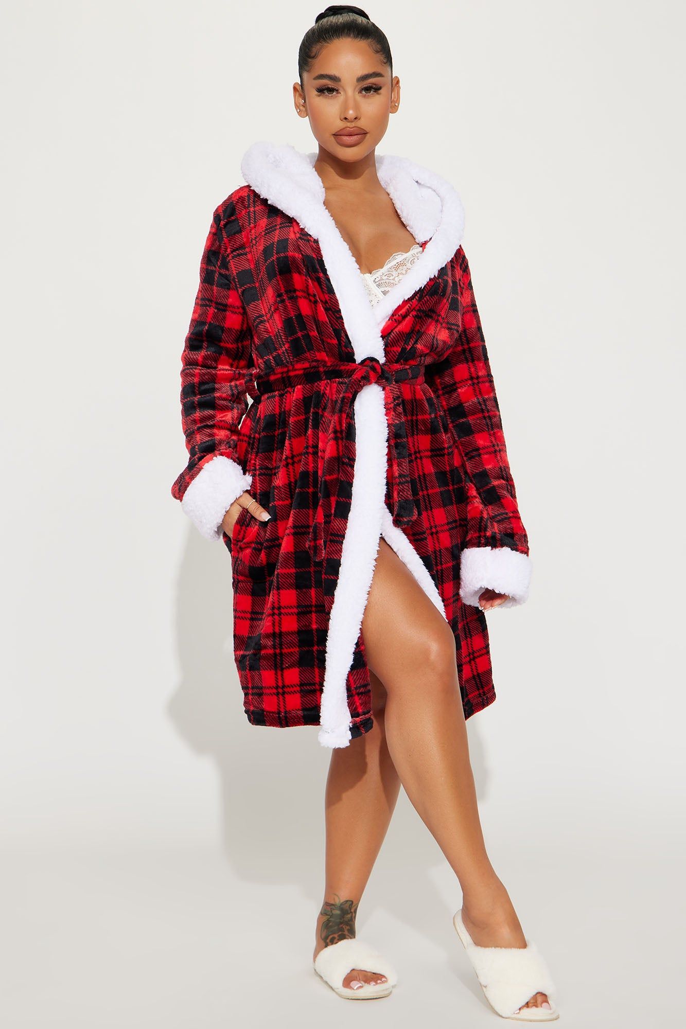 All Cozied Up PJ Plush Robe - Black/Red sold by Fashion Nova product image thumbnail 2