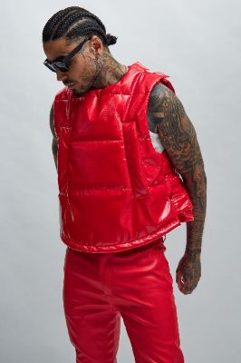 Da Baddie Faux Leather Puffer Vest - Red sold by Fashion Nova