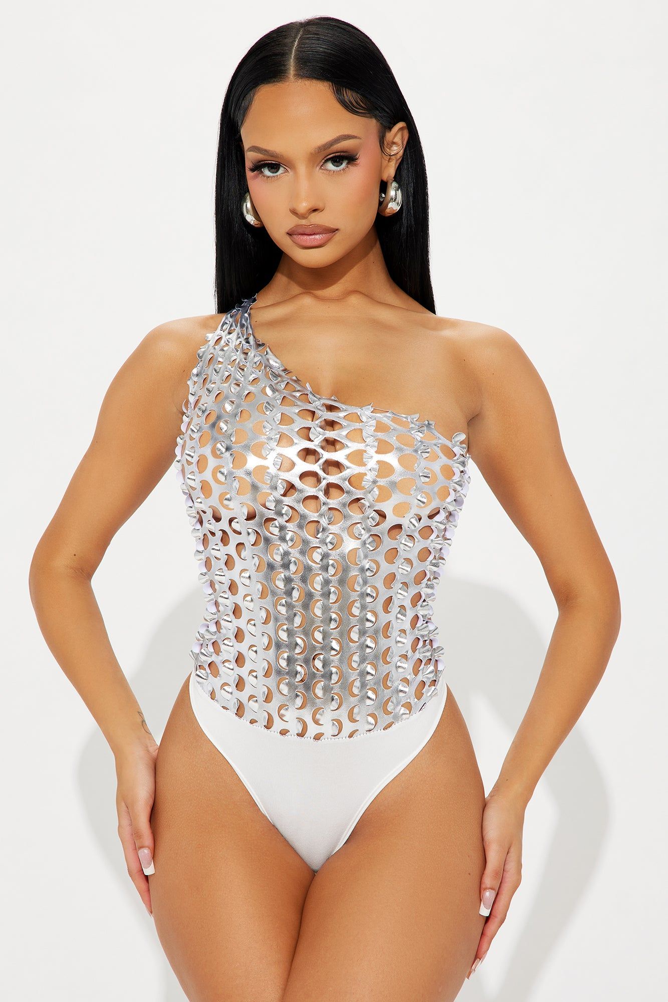 Dance All Night Metallic Bodysuit - Silver sold by Fashion Nova