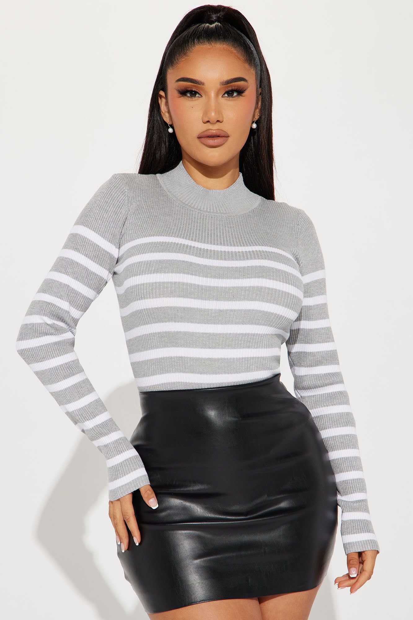 Aletha Striped Sweater - Grey/combo sold by Fashion Nova