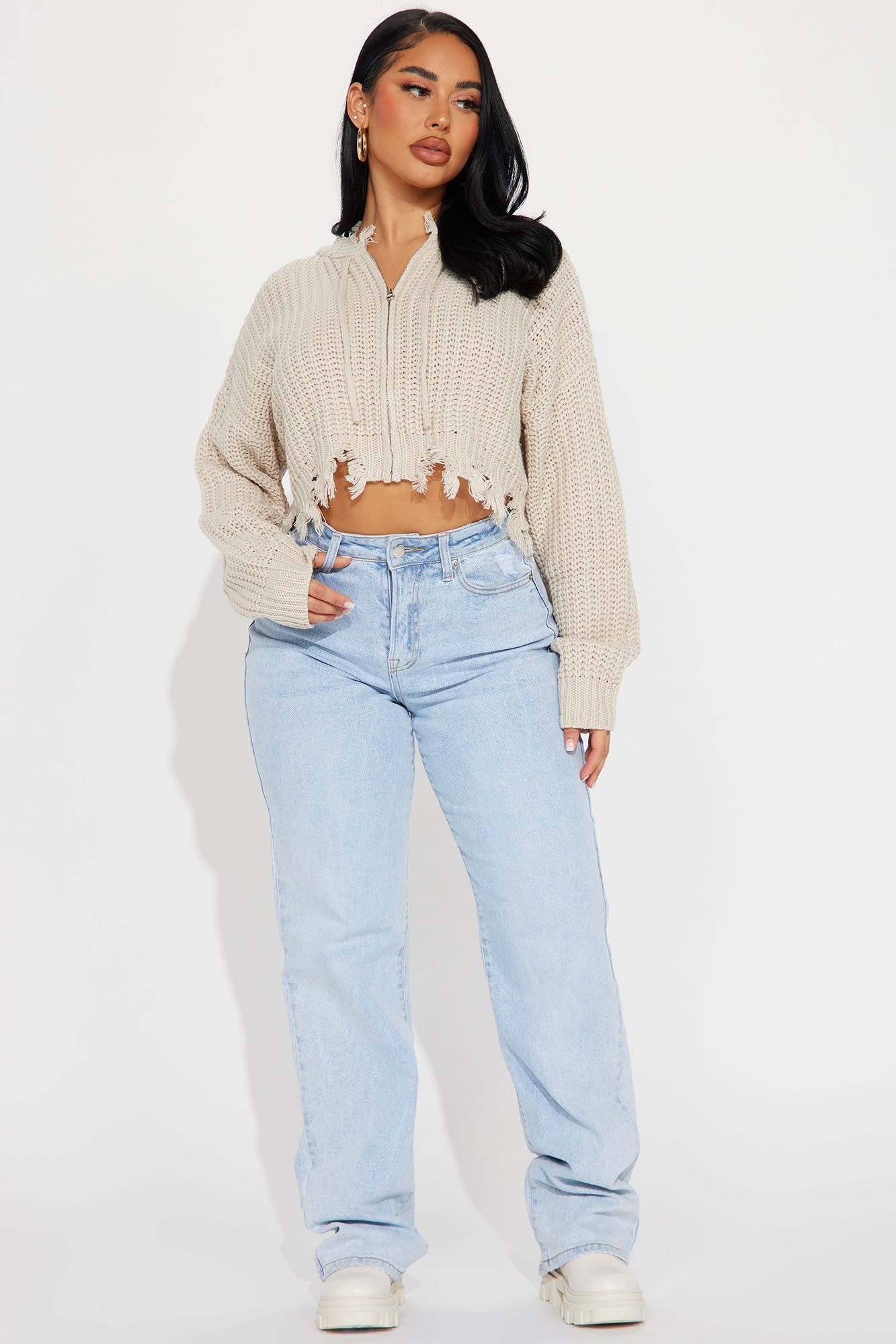 Emery Distressed Cardigan Sweater - Oatmeal sold by Fashion Nova product image thumbnail 2