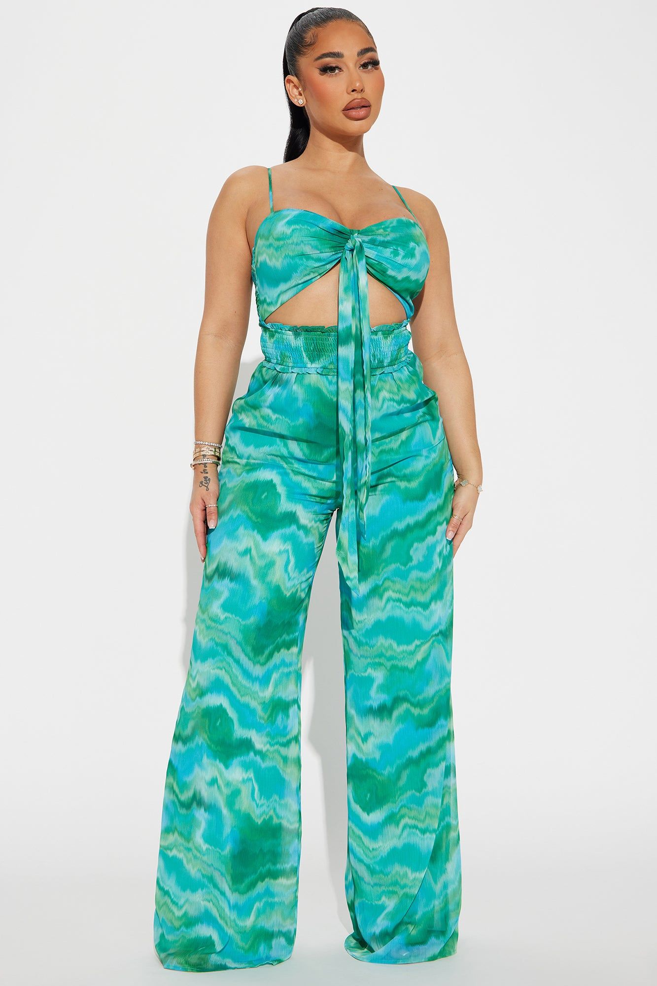 Bali Trip Jumpsuit - Green/combo sold by Fashion Nova
