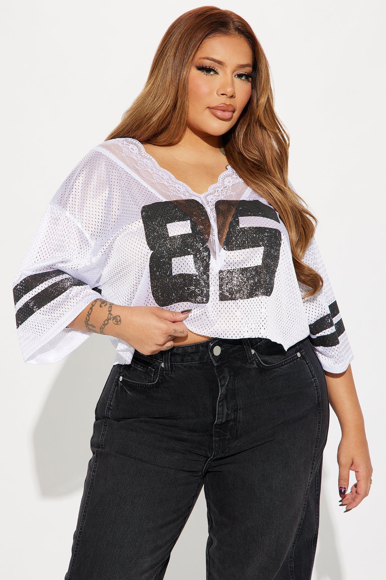 Lucky 85 Lace Jersey Tee - White sold by Fashion Nova product image thumbnail 4
