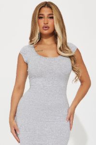 Claire Ribbed Midi Dress - Heather Grey sold by Fashion Nova