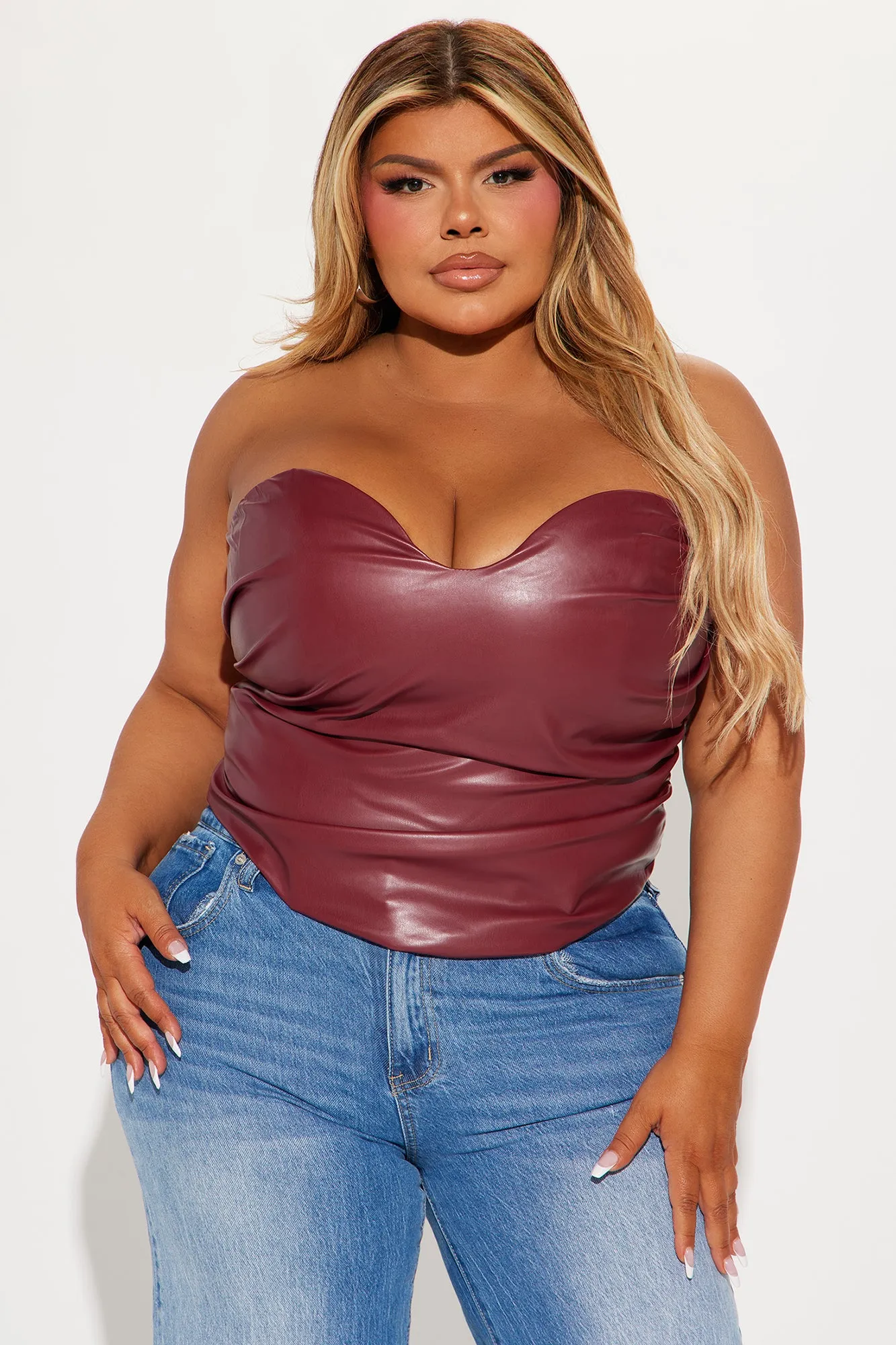 Catching Looks Faux Leather Top - Wine sold by Fashion Nova product image thumbnail 4