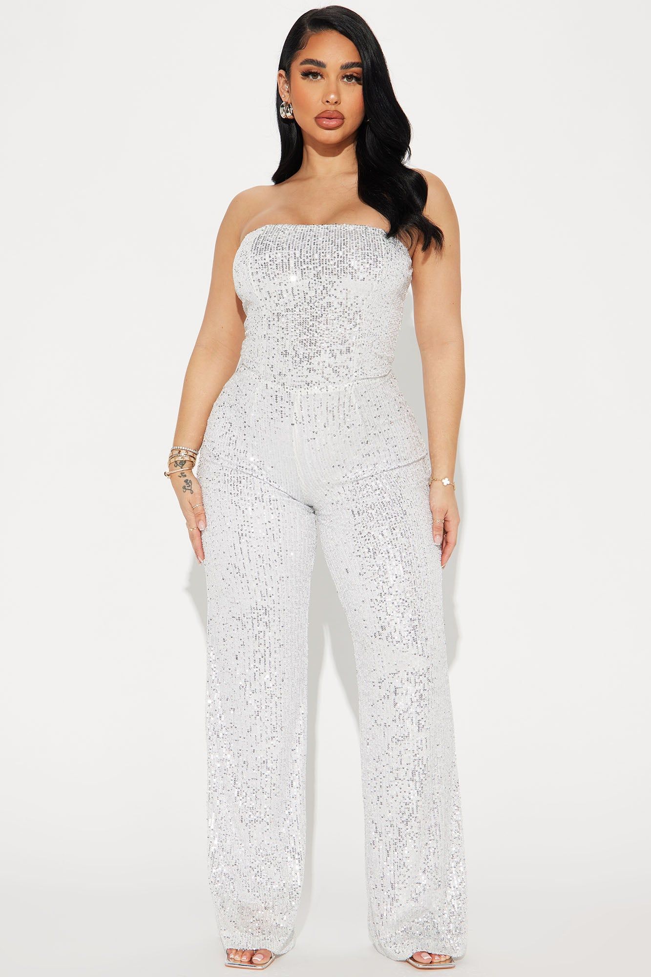Lets Sparkle On Sequin Jumpsuit - Silver sold by Fashion Nova