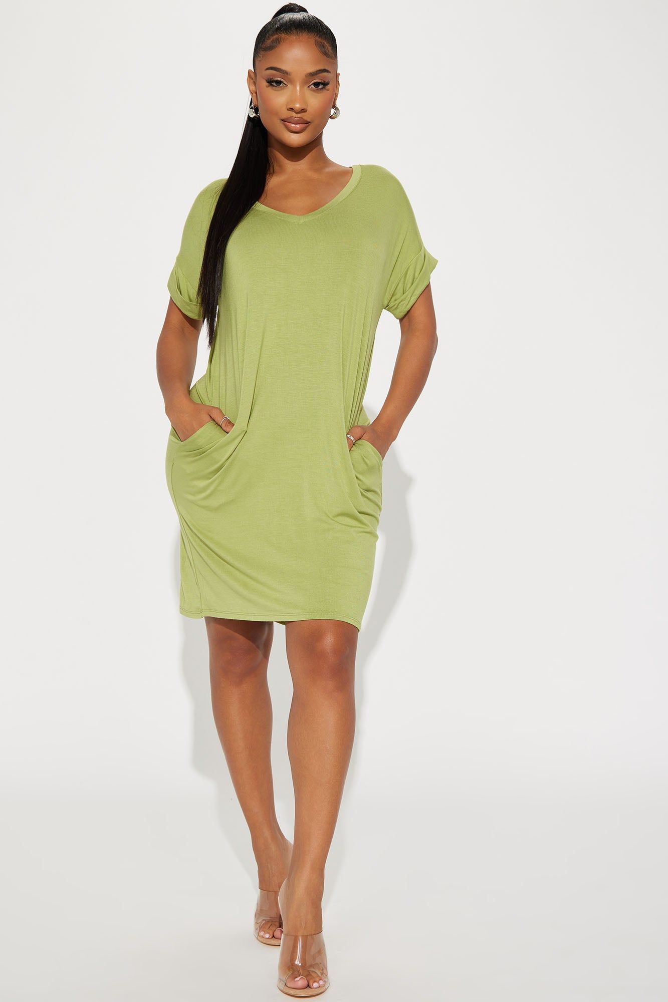 Kinsley T-Shirt Dress - Olive sold by Fashion Nova