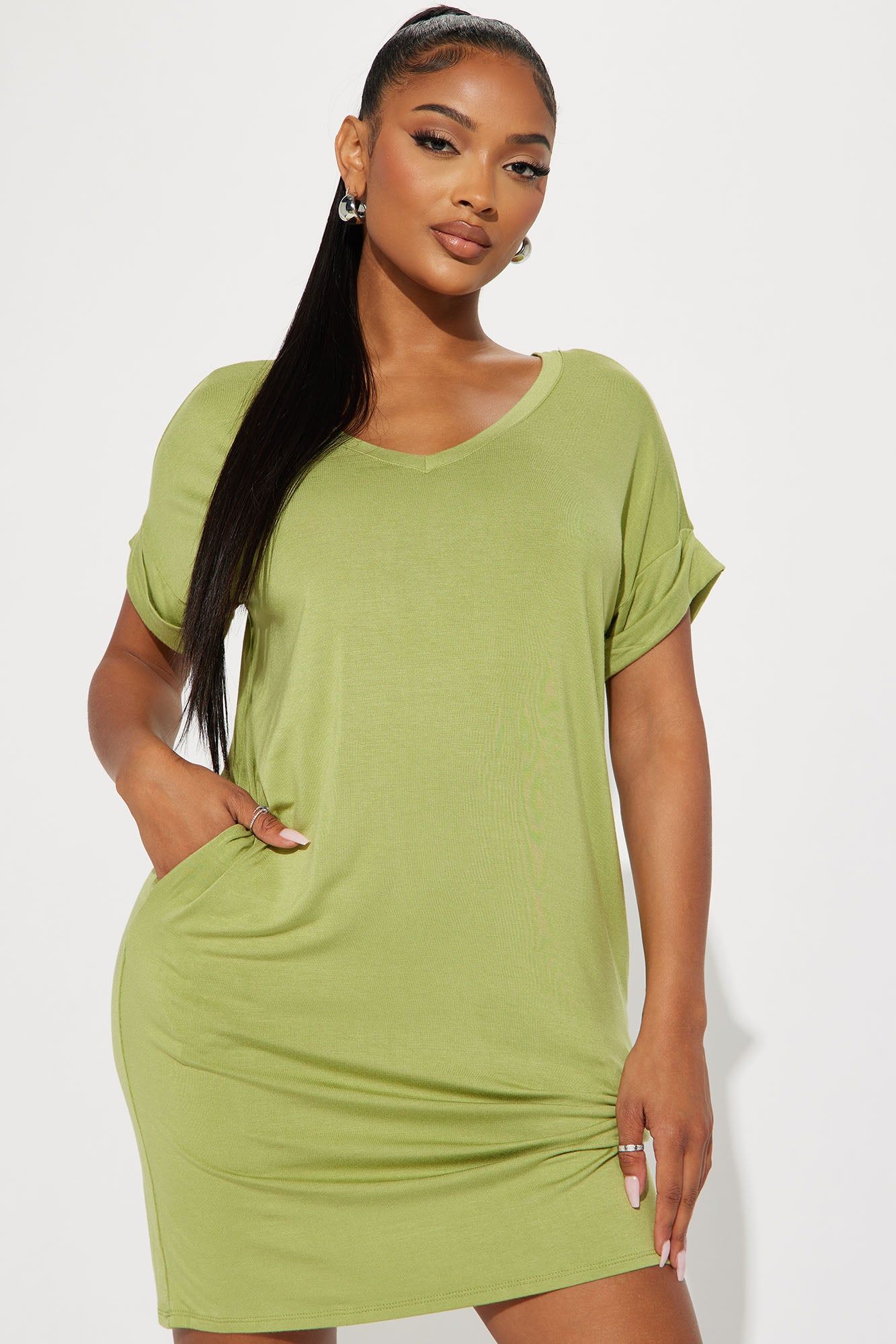 Kinsley T-Shirt Dress - Olive sold by Fashion Nova product image thumbnail 2