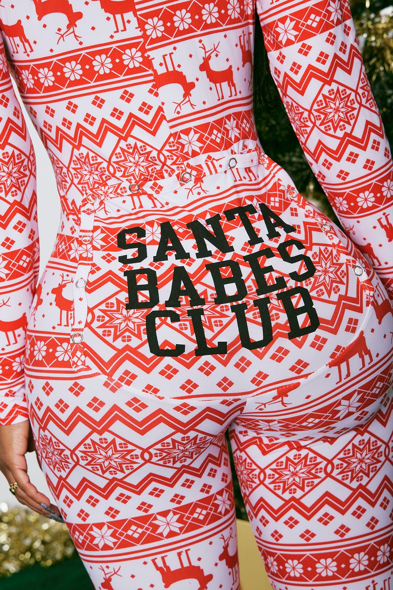 Santa Babes Club PJ Jumpsuit Onesie - Red/White sold by Fashion Nova product image thumbnail 4