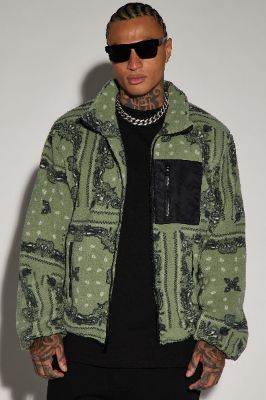 Eyes On Paisley Print Fleece Jacket - Green sold by Fashion Nova