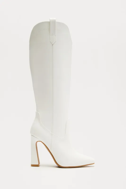 Petra Stiletto Cowboy Booties - White sold by Fashion Nova