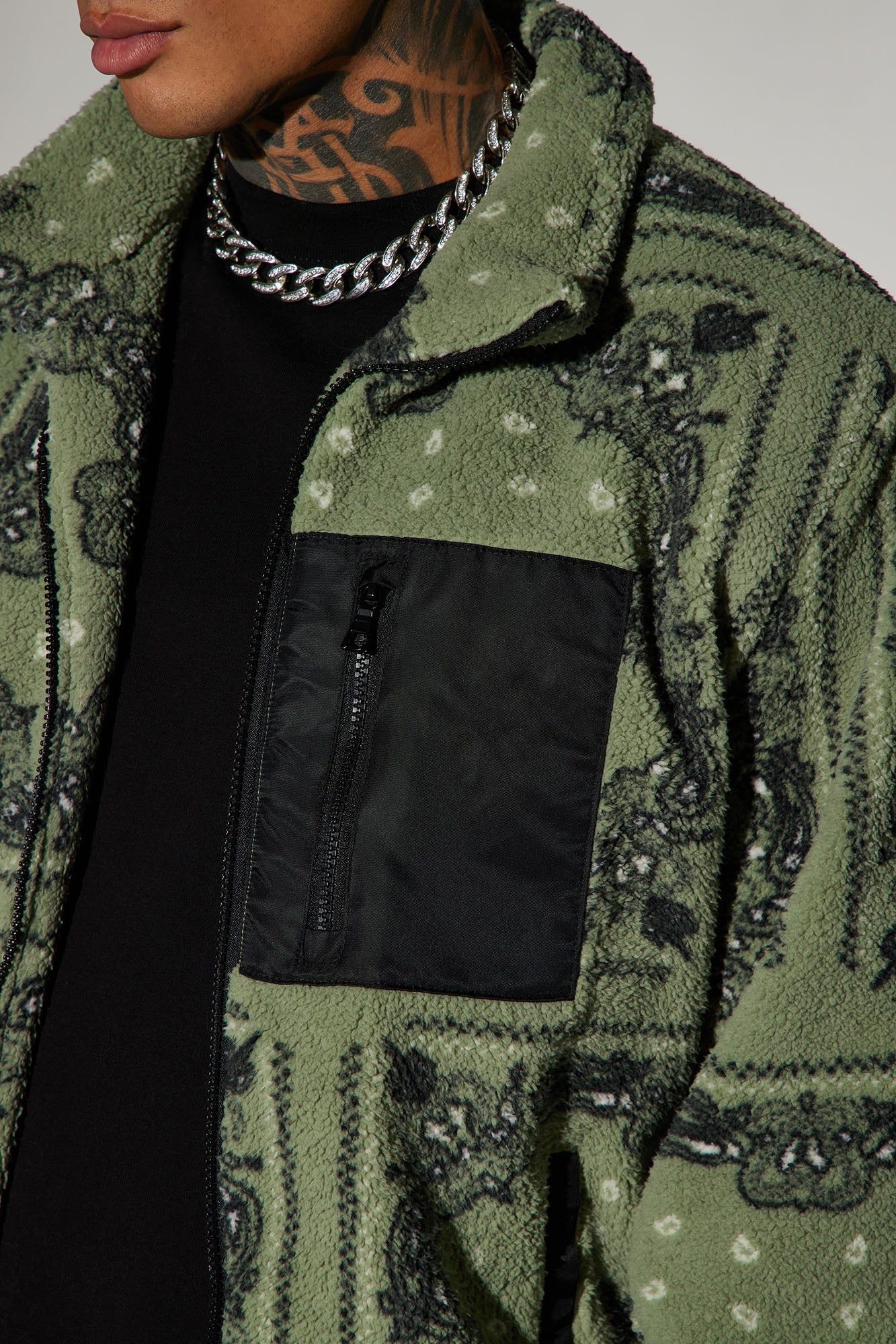 Eyes On Paisley Print Fleece Jacket - Green sold by Fashion Nova product image thumbnail 3