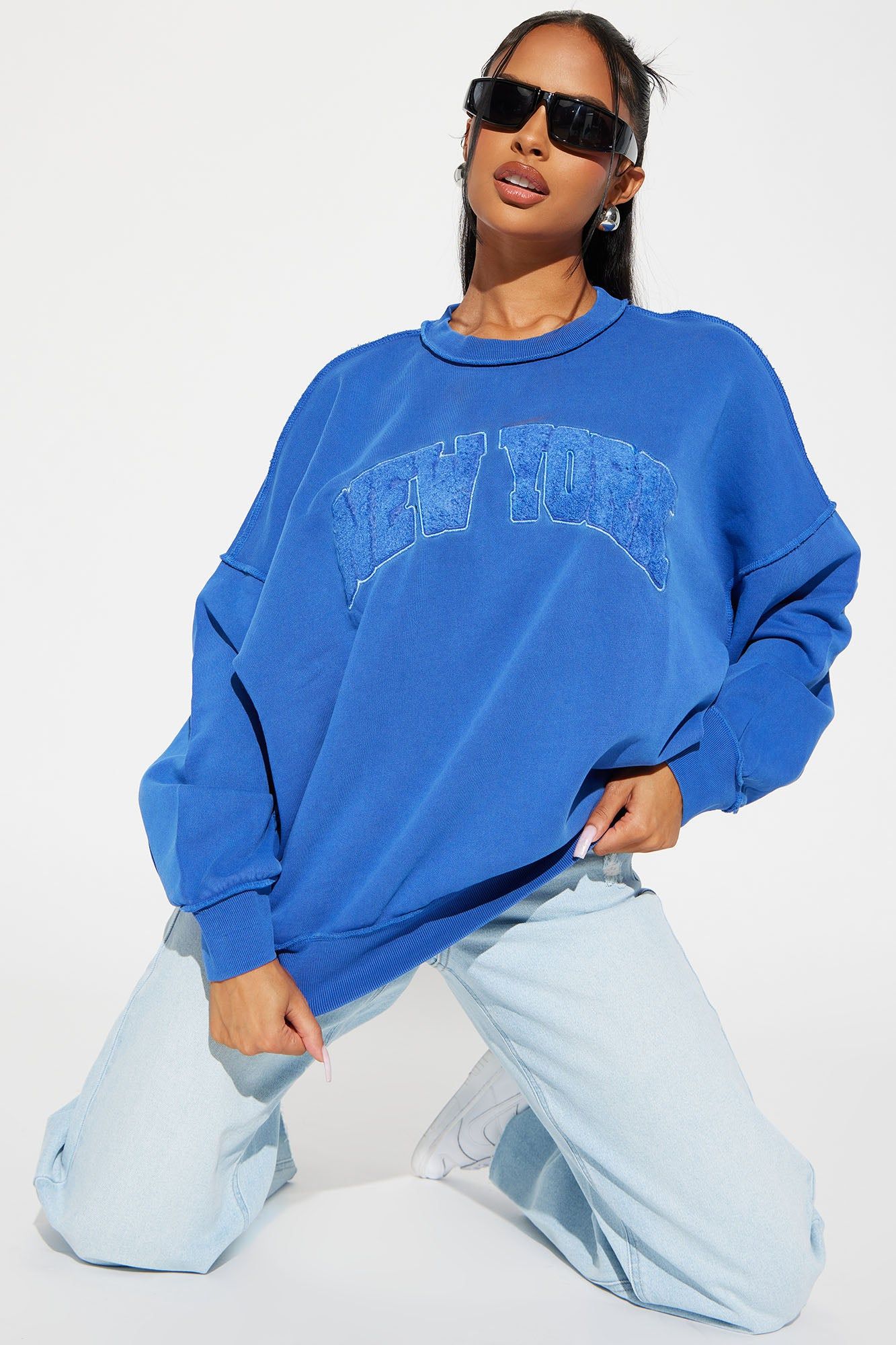 New York Washed Sweatshirt - Royal sold by Fashion Nova